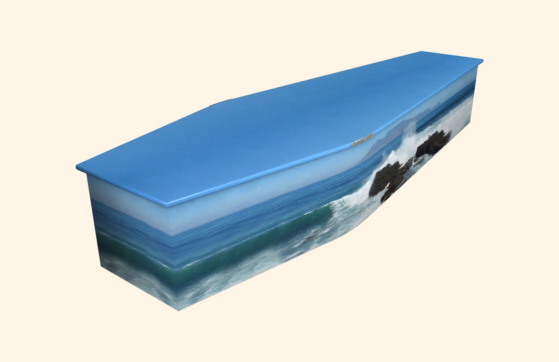 Cascading Waves design on a traditional coffin